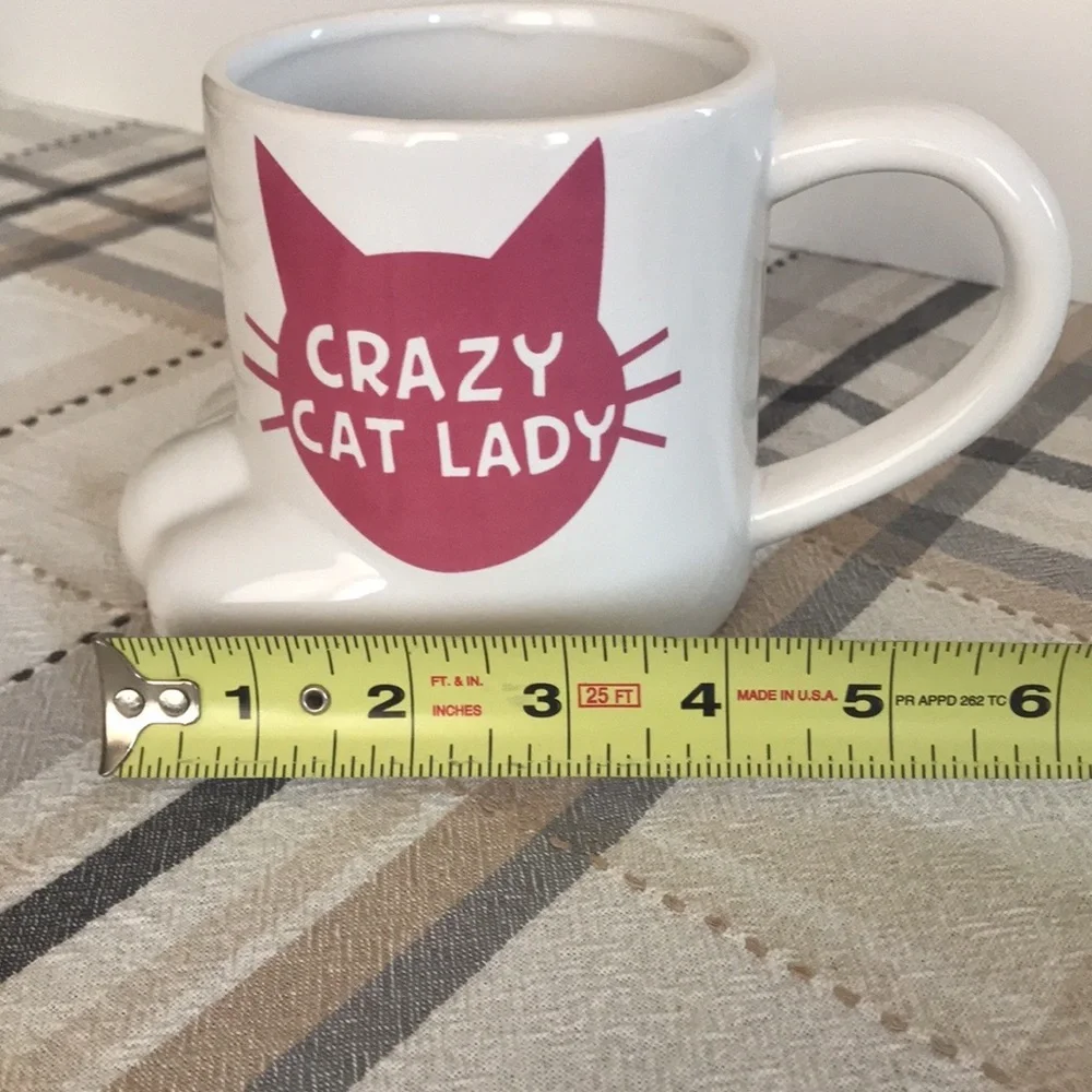 Big Mouth Crazy Cat Lady Cat Paw Coffee Tea Ceramic Mug White Pink 20oz Drink - Picture 10 of 11